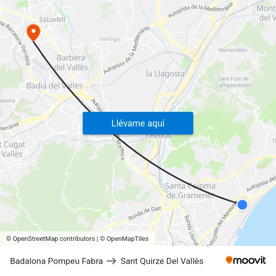 Badalona Pompeu Fabra to Sant Quirze Del Vallès map