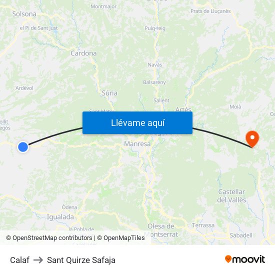 Calaf to Sant Quirze Safaja map
