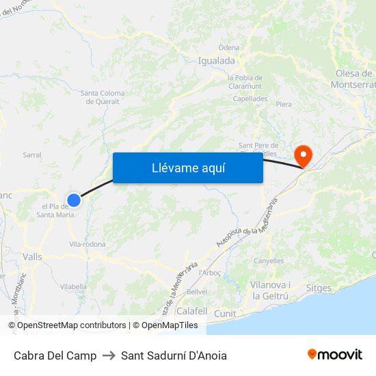Cabra Del Camp to Sant Sadurní D'Anoia map