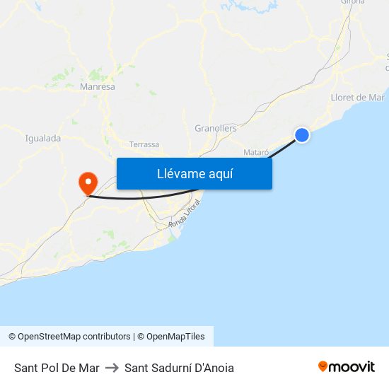 Sant Pol De Mar to Sant Sadurní D'Anoia map