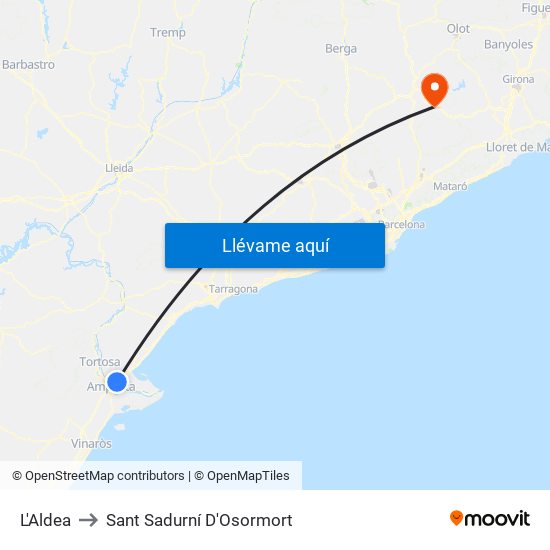 L'Aldea to Sant Sadurní D'Osormort map