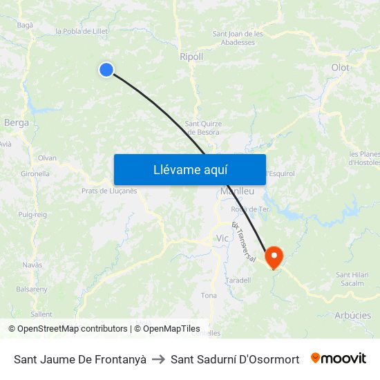 Sant Jaume De Frontanyà to Sant Sadurní D'Osormort map