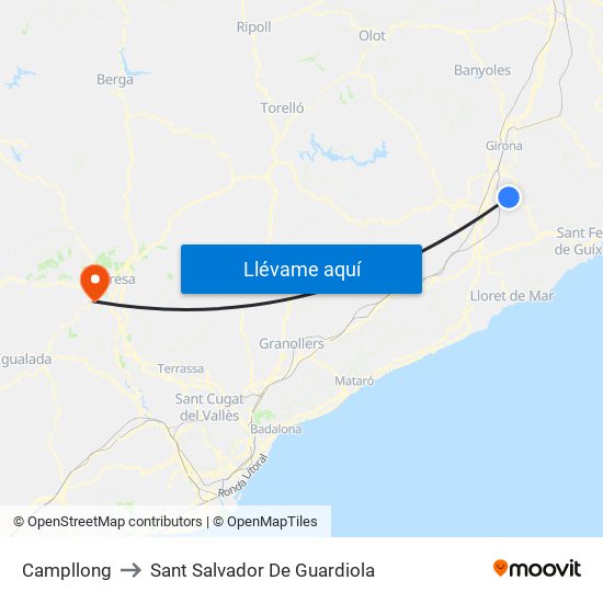 Campllong to Sant Salvador De Guardiola map