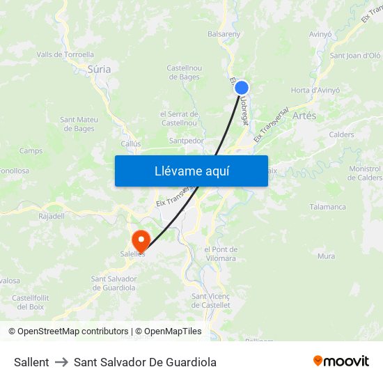 Sallent to Sant Salvador De Guardiola map