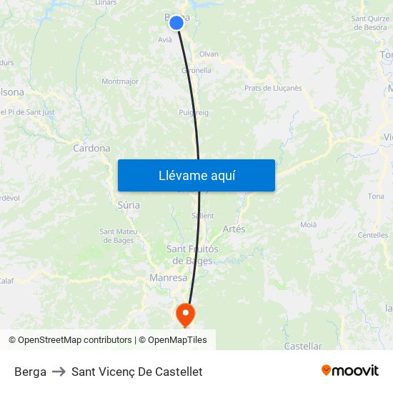 Berga to Sant Vicenç De Castellet map