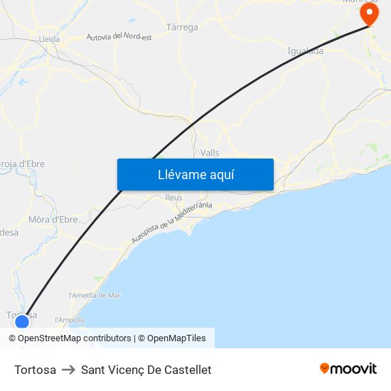 Tortosa to Sant Vicenç De Castellet map