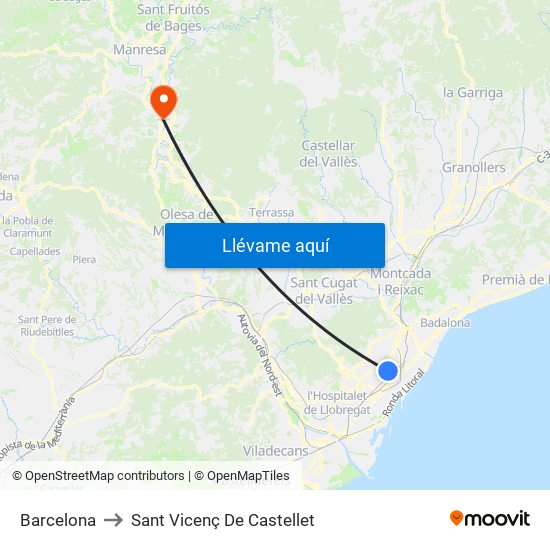 Barcelona to Sant Vicenç De Castellet map