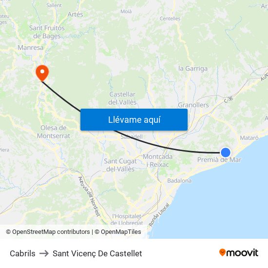 Cabrils to Sant Vicenç De Castellet map