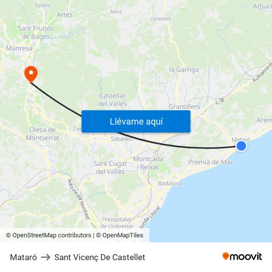 Mataró to Sant Vicenç De Castellet map