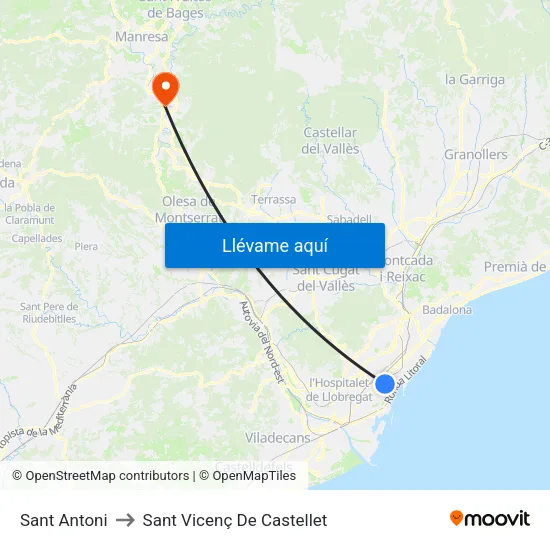 Sant Antoni to Sant Vicenç De Castellet map