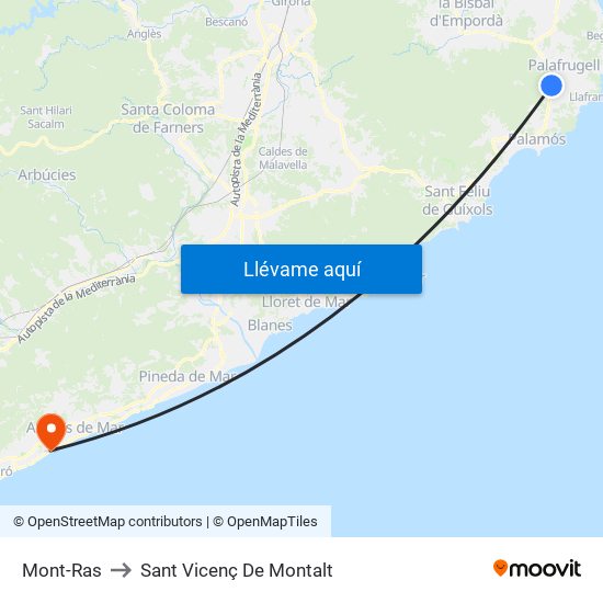 Mont-Ras to Sant Vicenç De Montalt map