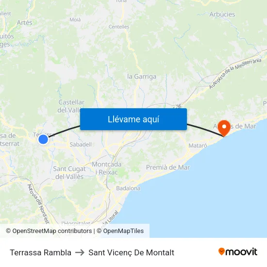 Terrassa Rambla to Sant Vicenç De Montalt map