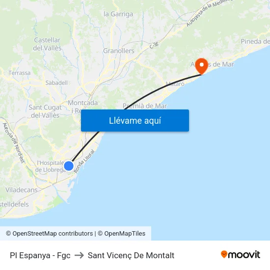 Pl Espanya - Fgc to Sant Vicenç De Montalt map