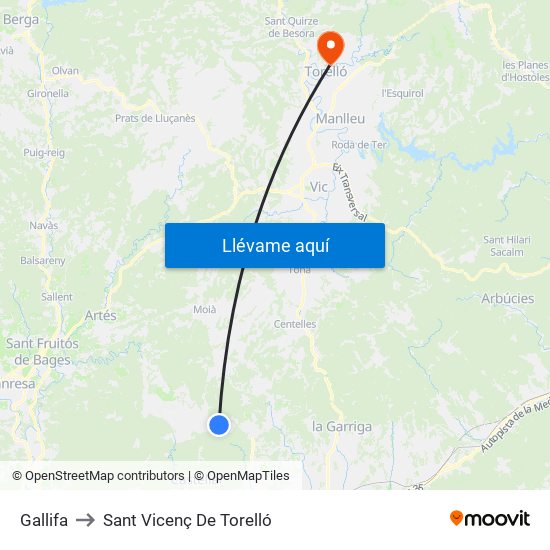 Gallifa to Sant Vicenç De Torelló map