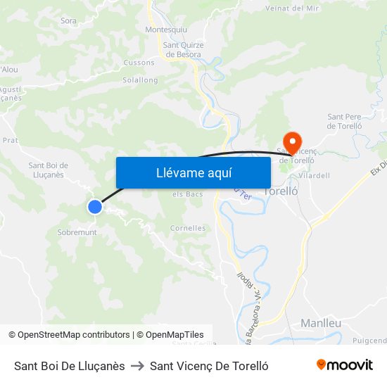 Sant Boi De Lluçanès to Sant Vicenç De Torelló map