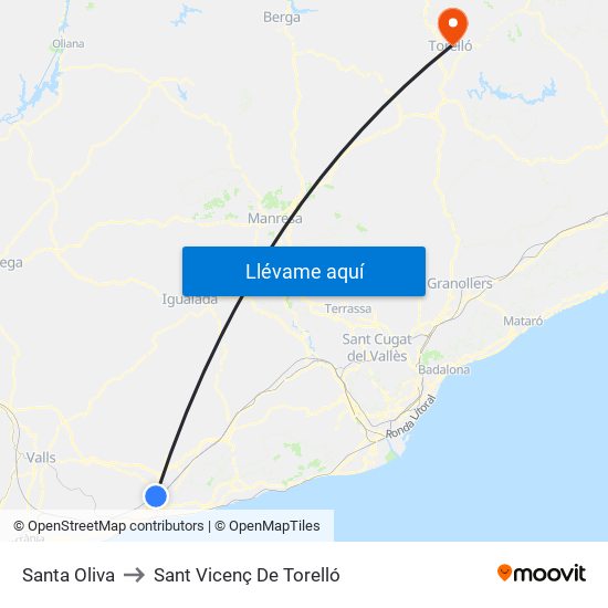 Santa Oliva to Sant Vicenç De Torelló map