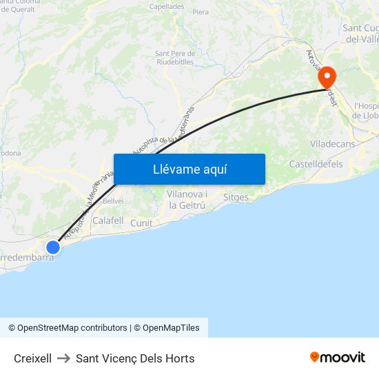 Creixell to Sant Vicenç Dels Horts map