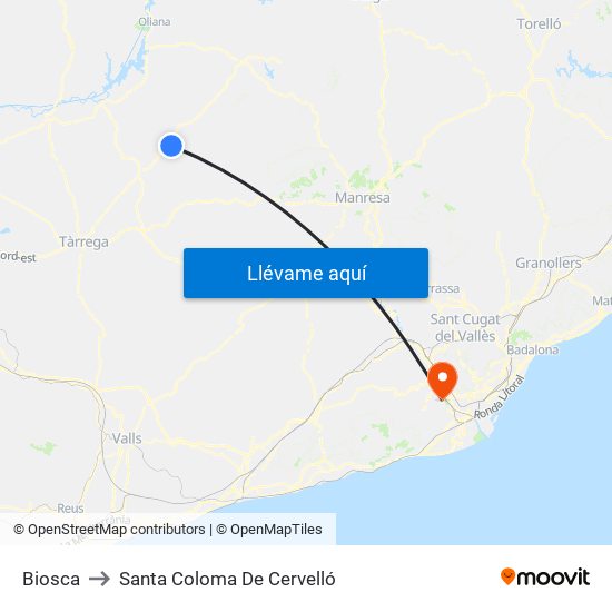 Biosca to Santa Coloma De Cervelló map