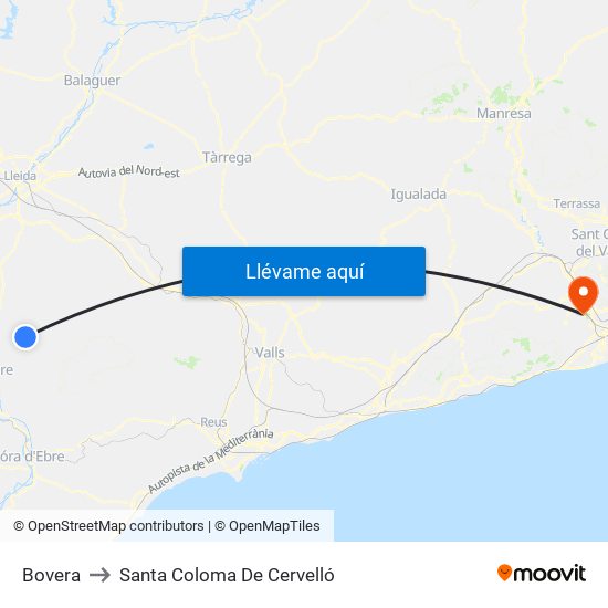 Bovera to Santa Coloma De Cervelló map