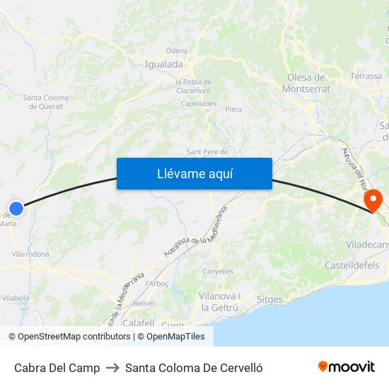 Cabra Del Camp to Santa Coloma De Cervelló map
