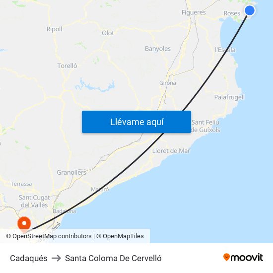 Cadaqués to Santa Coloma De Cervelló map