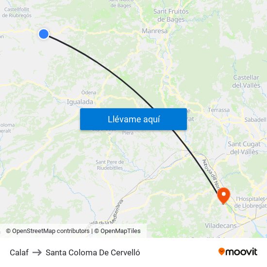 Calaf to Santa Coloma De Cervelló map