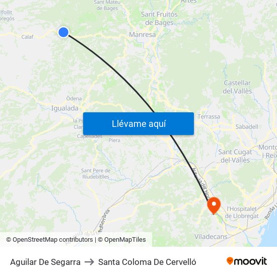 Aguilar De Segarra to Santa Coloma De Cervelló map