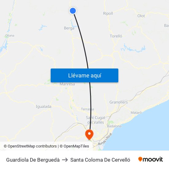 Guardiola De Berguedà to Santa Coloma De Cervelló map