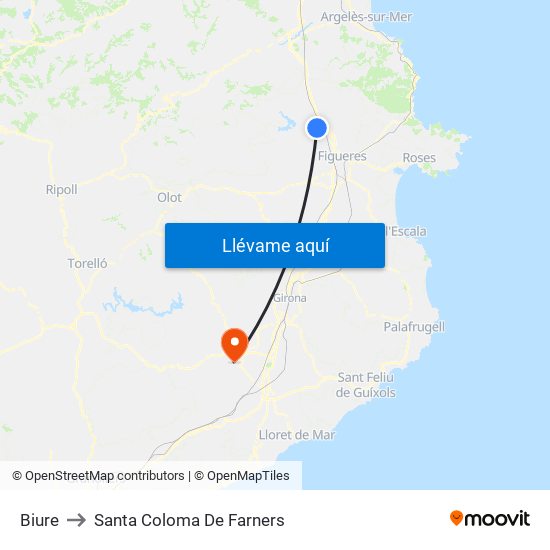 Biure to Santa Coloma De Farners map