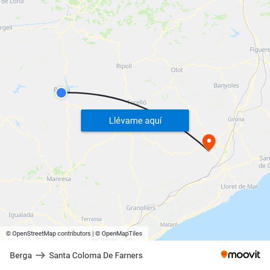Berga to Santa Coloma De Farners map
