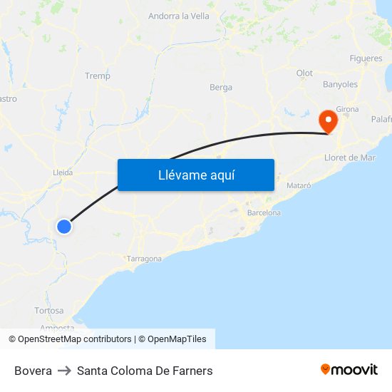Bovera to Santa Coloma De Farners map