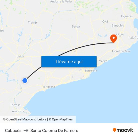 Cabacés to Santa Coloma De Farners map
