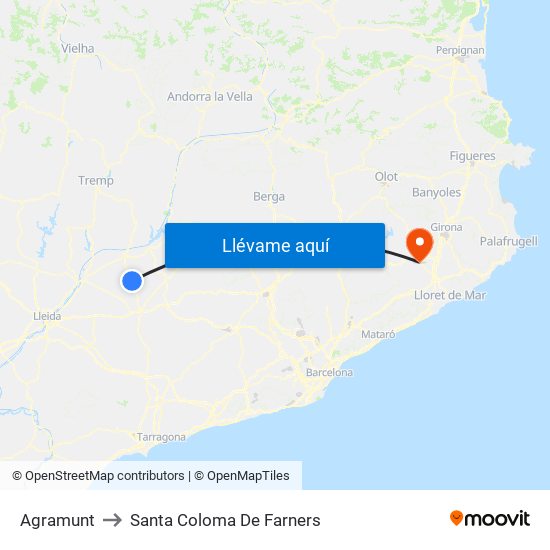 Agramunt to Santa Coloma De Farners map