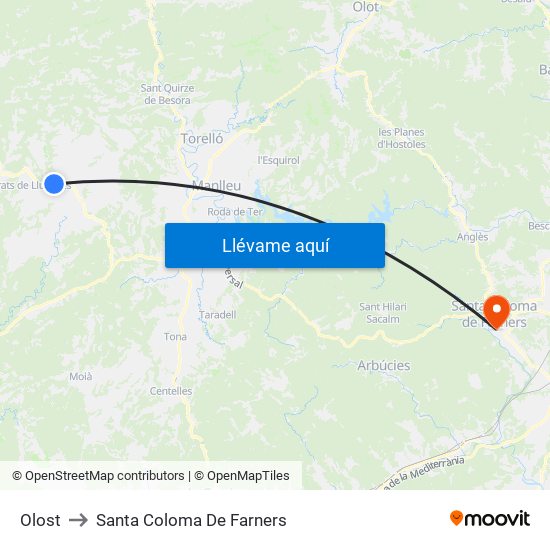 Olost to Santa Coloma De Farners map