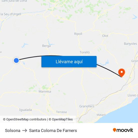 Solsona to Santa Coloma De Farners map