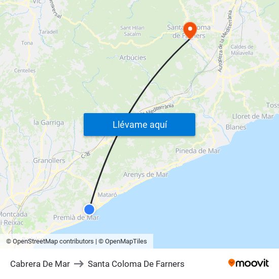 Cabrera De Mar to Santa Coloma De Farners map