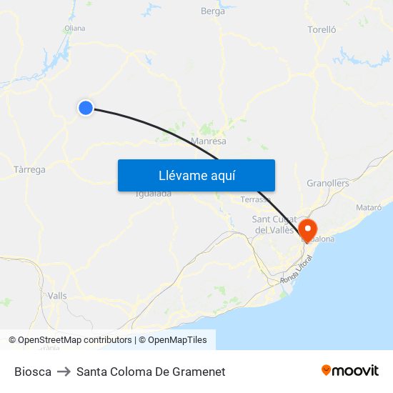 Biosca to Santa Coloma De Gramenet map
