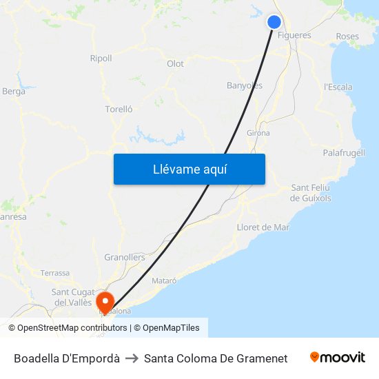 Boadella D'Empordà to Santa Coloma De Gramenet map