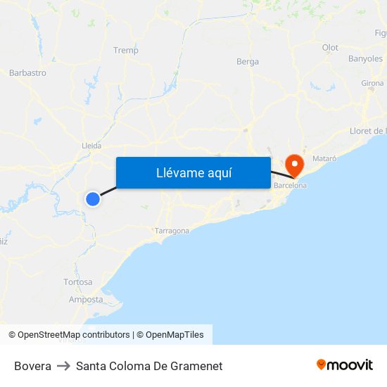 Bovera to Santa Coloma De Gramenet map