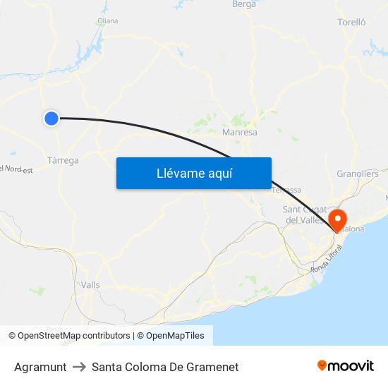 Agramunt to Santa Coloma De Gramenet map
