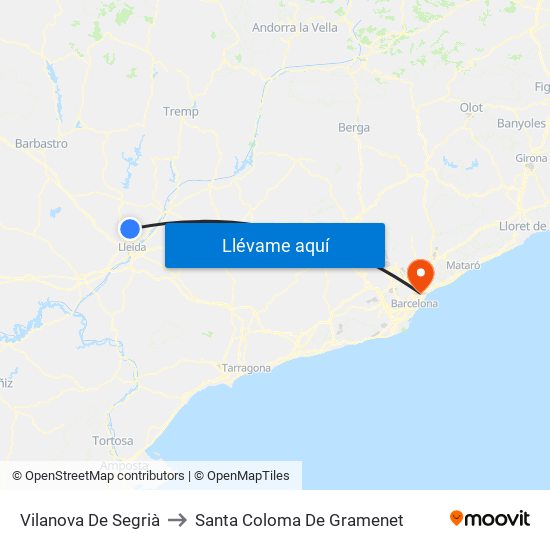 Vilanova De Segrià to Santa Coloma De Gramenet map