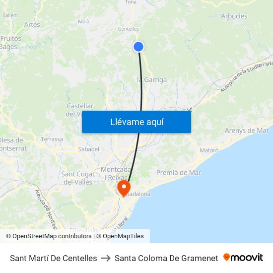 Sant Martí De Centelles to Santa Coloma De Gramenet map