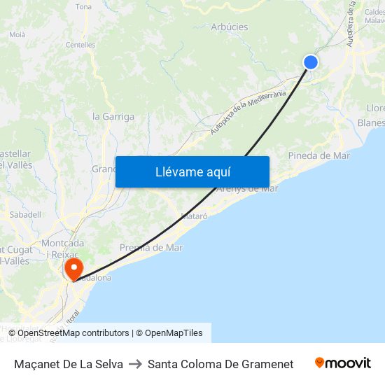 Maçanet De La Selva to Santa Coloma De Gramenet map