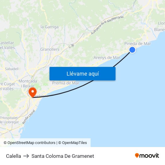 Calella to Santa Coloma De Gramenet map