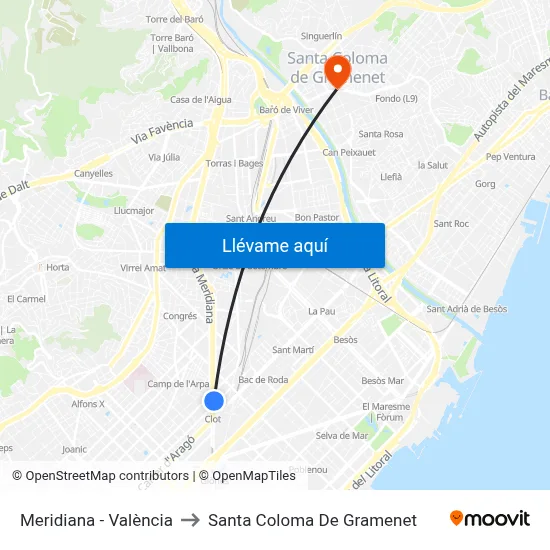 Meridiana - València to Santa Coloma De Gramenet map