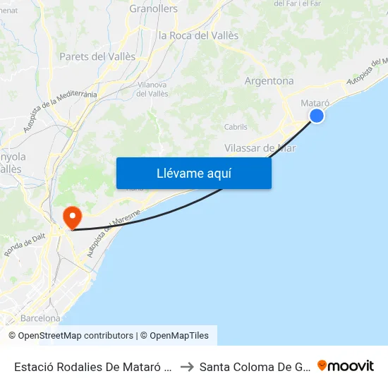Estació Rodalies De Mataró (Muntanya) to Santa Coloma De Gramenet map
