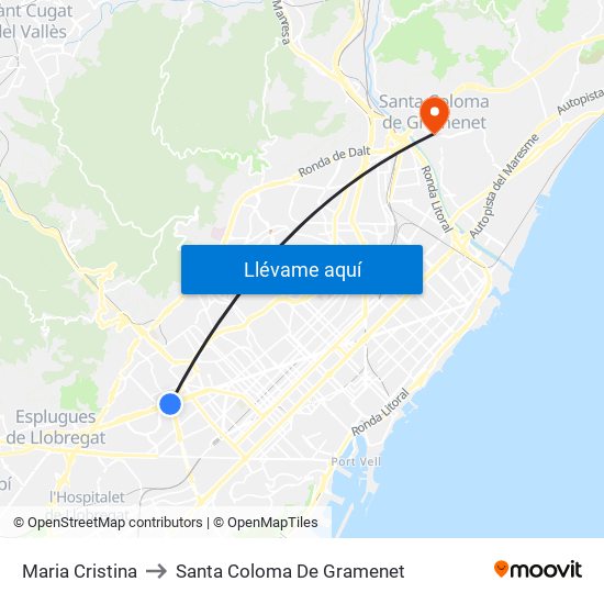 Maria Cristina to Santa Coloma De Gramenet map