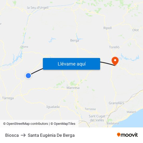 Biosca to Santa Eugènia De Berga map