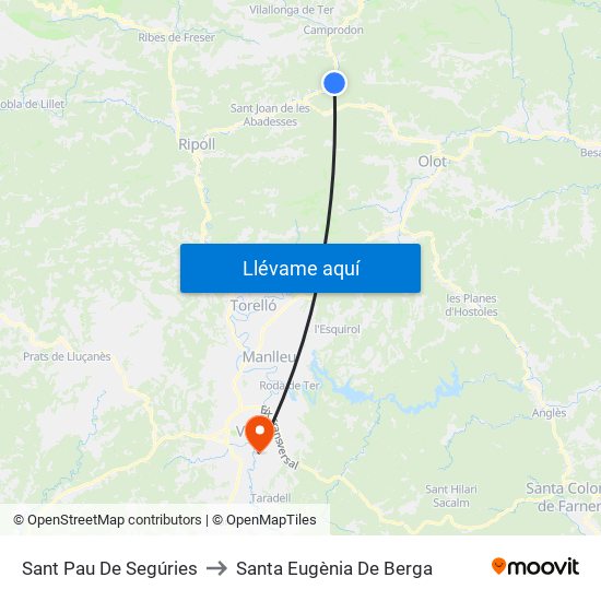 Sant Pau De Segúries to Santa Eugènia De Berga map