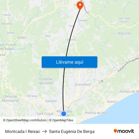 Montcada I Reixac to Santa Eugènia De Berga map